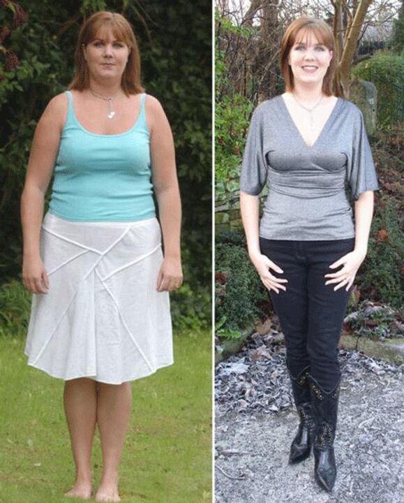 Wanita sebelum dan sesudah menurunkan berat badan dengan diet kefir