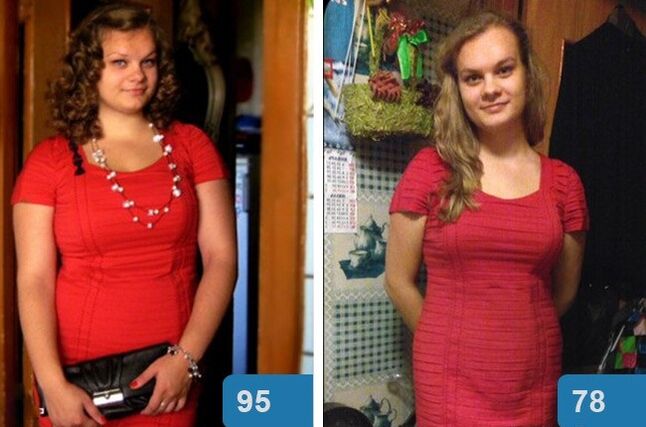 Gadis sebelum dan sesudah menurunkan berat badan dalam 4 minggu dengan diet Maggi